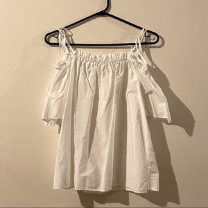 h&m white off the shoulder ruffle top with bow tie straps